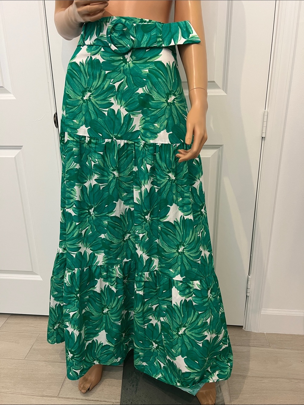 Lavender Brown Emerald Green Floral Tiered Maxi Skirt